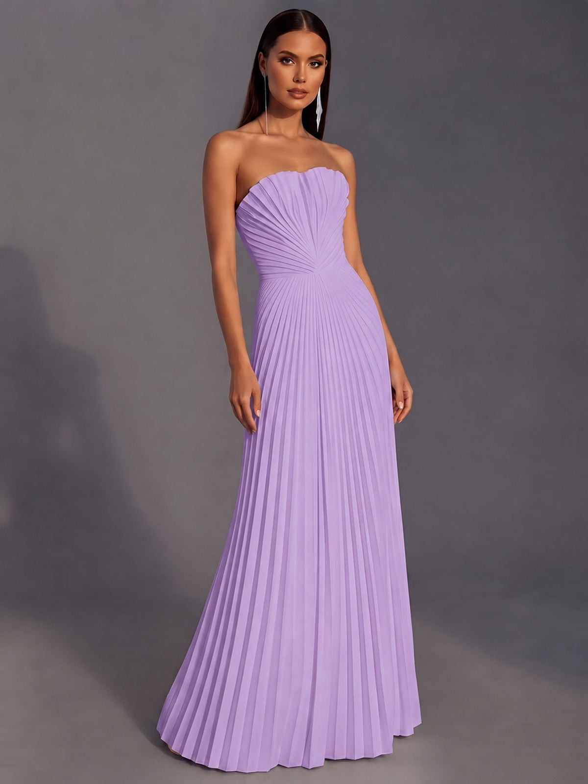 Strapless A-line Long Pleated Satin Prom Dress
