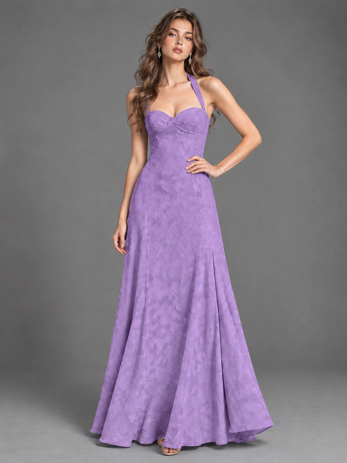 A-Line Halter Floral Chiffon Maxi Dress