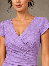V-Neck Floral Jacquard Mother of the Bride Dress with Slit