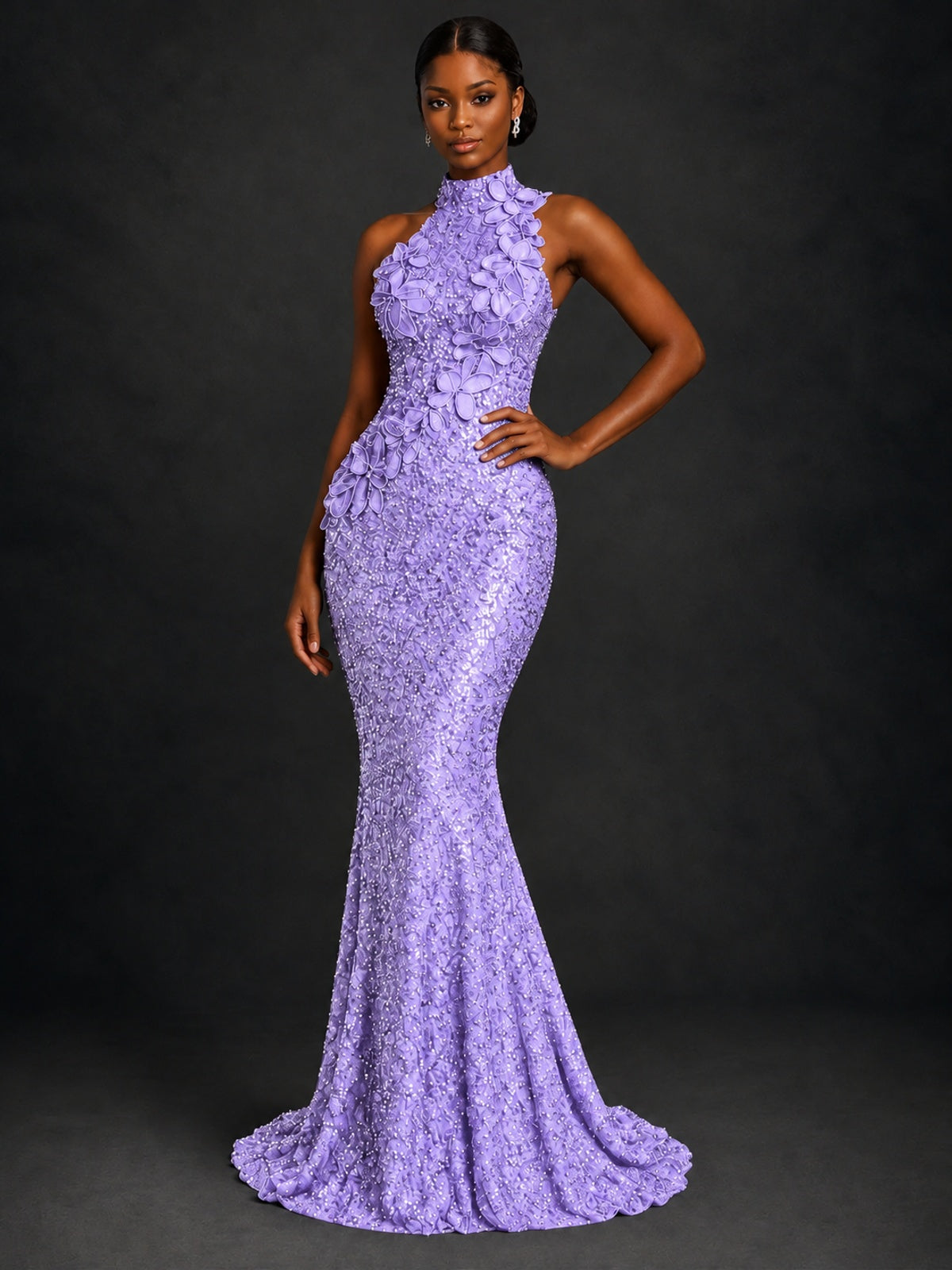 Sparkly Sequin High Neck Mermaid Prom Dress