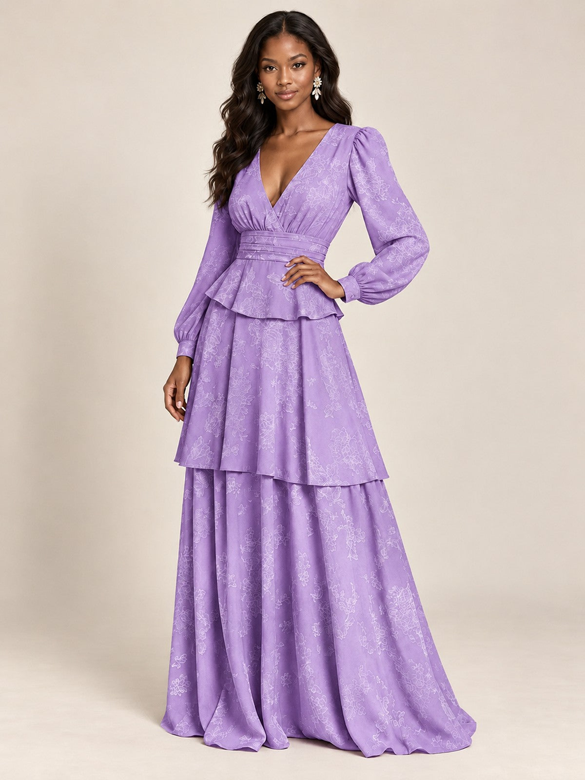 Blush Pink Floral Long Sleeve Maxi Dress