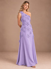 Sage Green One Shoulder Satin Formal Maxi Dress with 3D Floral
