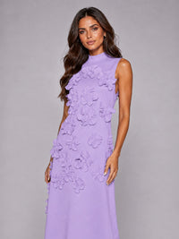 3D Floral Applique High Neck Prom Maxi Dress