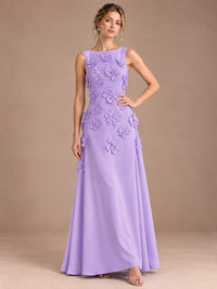 3D Floral Applique Sleeveless Formal Maxi Dress
