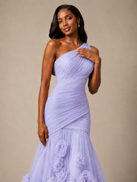 Blush Pink One Shoulder 3D Floral Mermaid Prom Dress