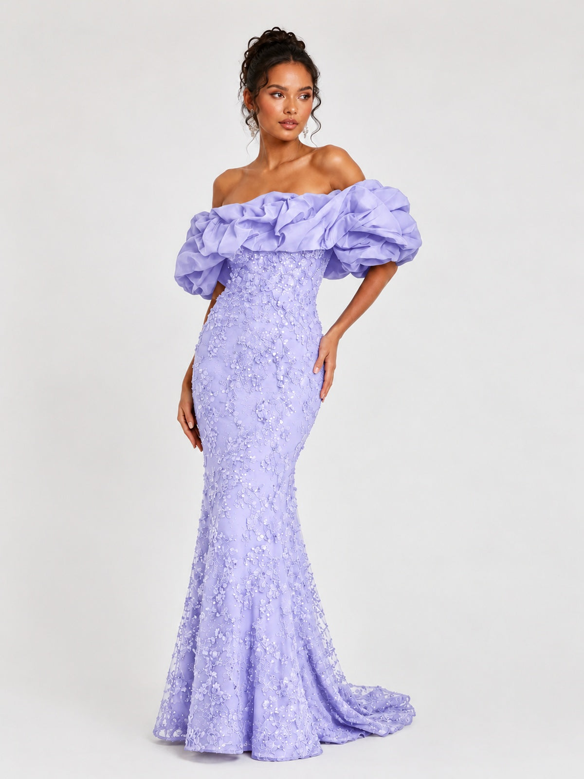 Sequin Off-Shoulder Ruffle Mermaid Prom Dress