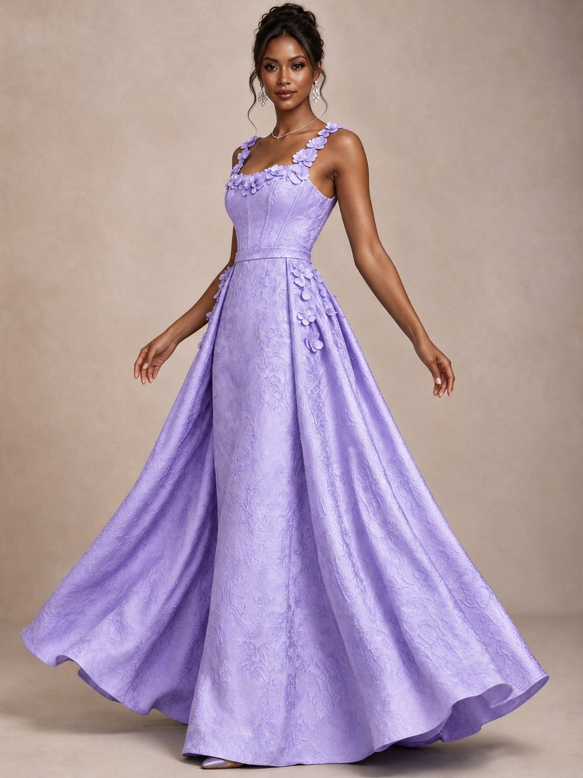 Light Blue 3D Floral Jacquard Prom Dress with Detachable Overskirt Corset Gown