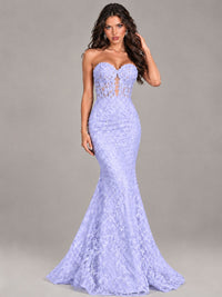 Strapless Corset Mermaid Prom Dress Lace Appliqué Formal Gown