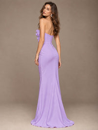 White Strapless Mermaid Maxi Dress with 3D Floral Appliques