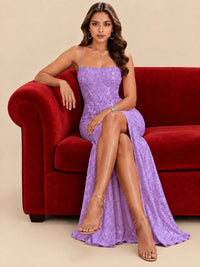 Sequin Lace Appliques Mermaid Prom Dress Spaghetti Strap Formal Gowns with Slit