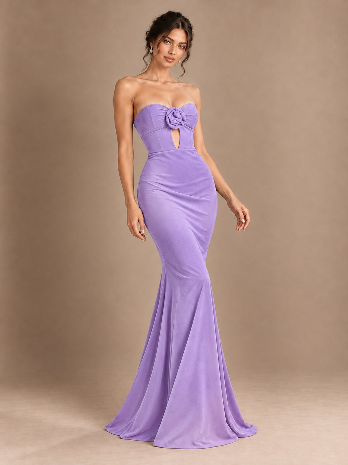 Emerald Green Strapless Mermaid Prom Dress with 3D Rose & Keyhole Cutout