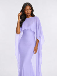 Satin Cape Prom Dresses Meramid Maxi Dress