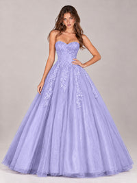 Strapless Sweetheart Tulle Ball Gown Prom Dress with Lace Appliques