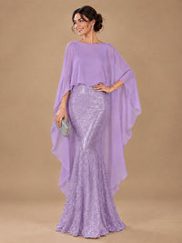 Sequin 2 Pieces Mother of the Bride Dress with Cap Sleeves Chiffon Formal Gowns