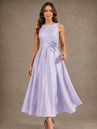 Tea-Length Satin Mother of the Bride Dress with 3D Flower Detail
