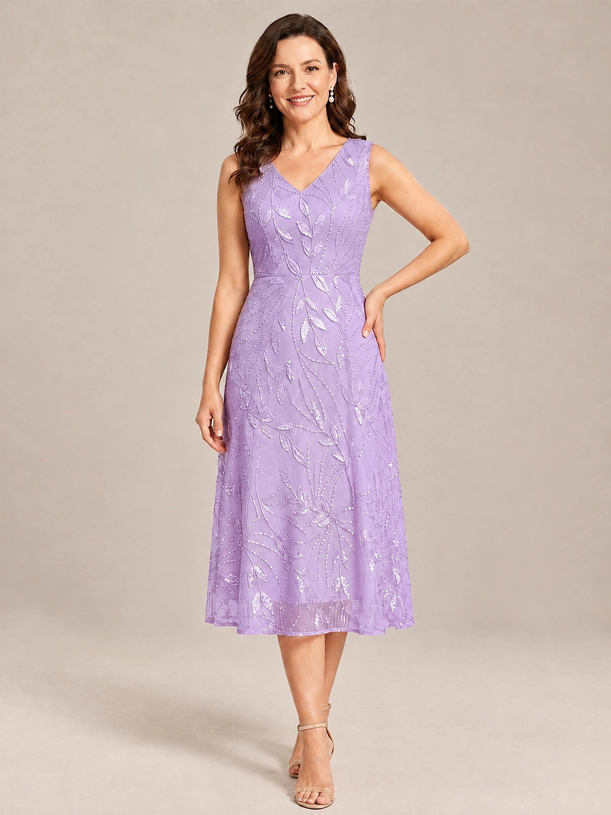 Tea Length Sequin Lace Mother of the Bride Dress with Chiffon Jacket