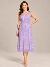 Tea Length Sequin Lace Mother of the Bride Dress with Chiffon Jacket