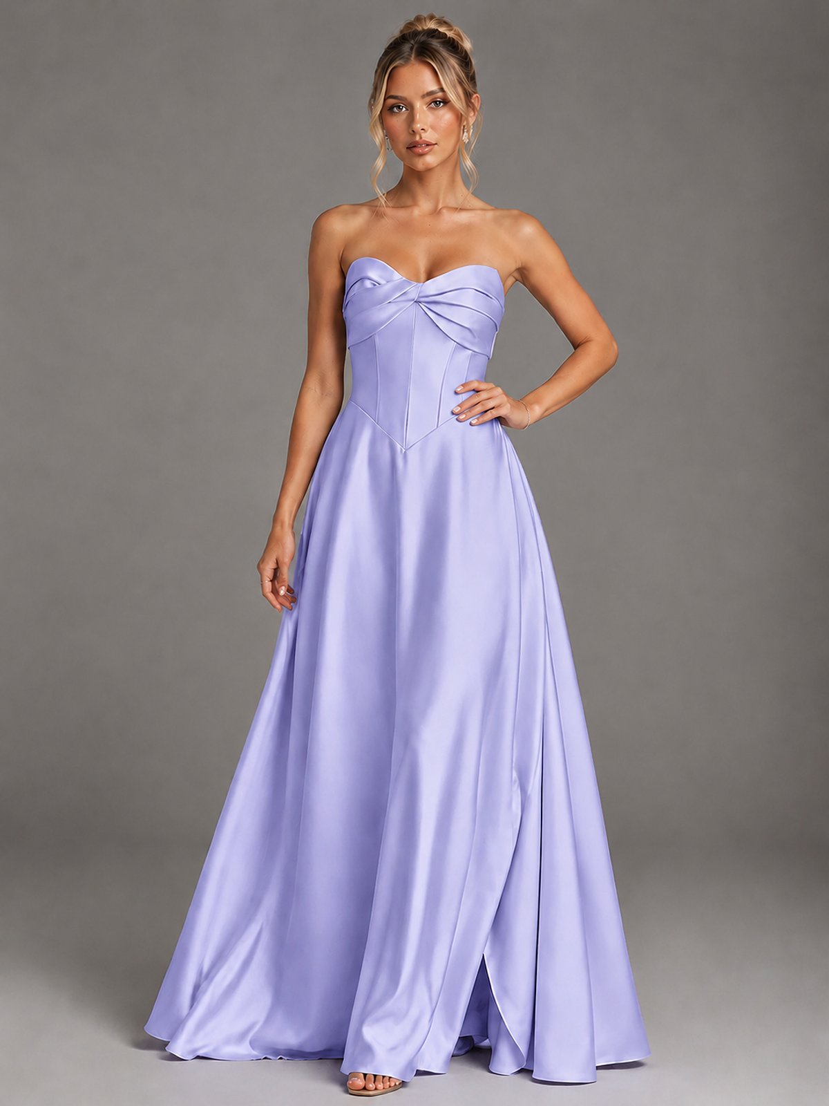 Sweetheart Neck Strapless Satin A-Line Prom Dress