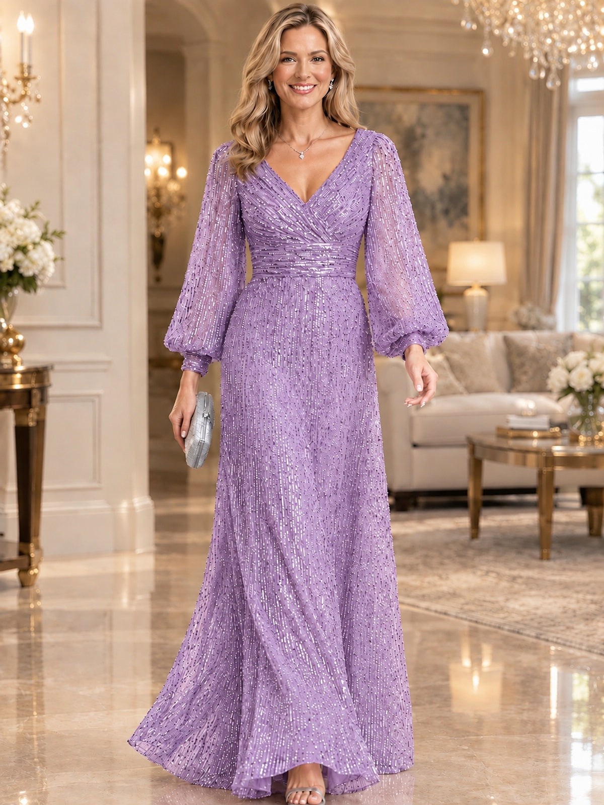 Sparkle Sequin Mother of The Bride Dresses with Long Sleeves