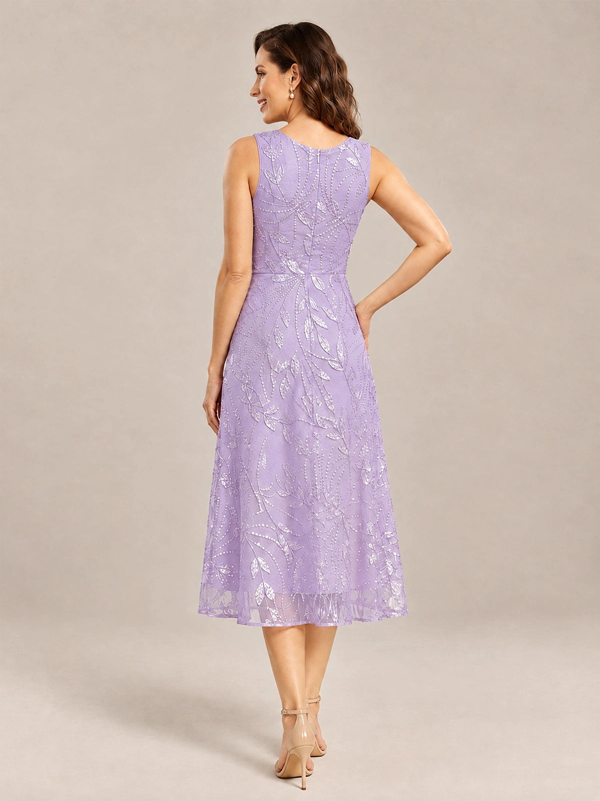Tea Length Sequin Lace Mother of the Bride Dress with Chiffon Jacket