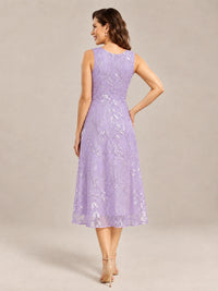 Tea Length Sequin Lace Mother of the Bride Dress with Chiffon Jacket