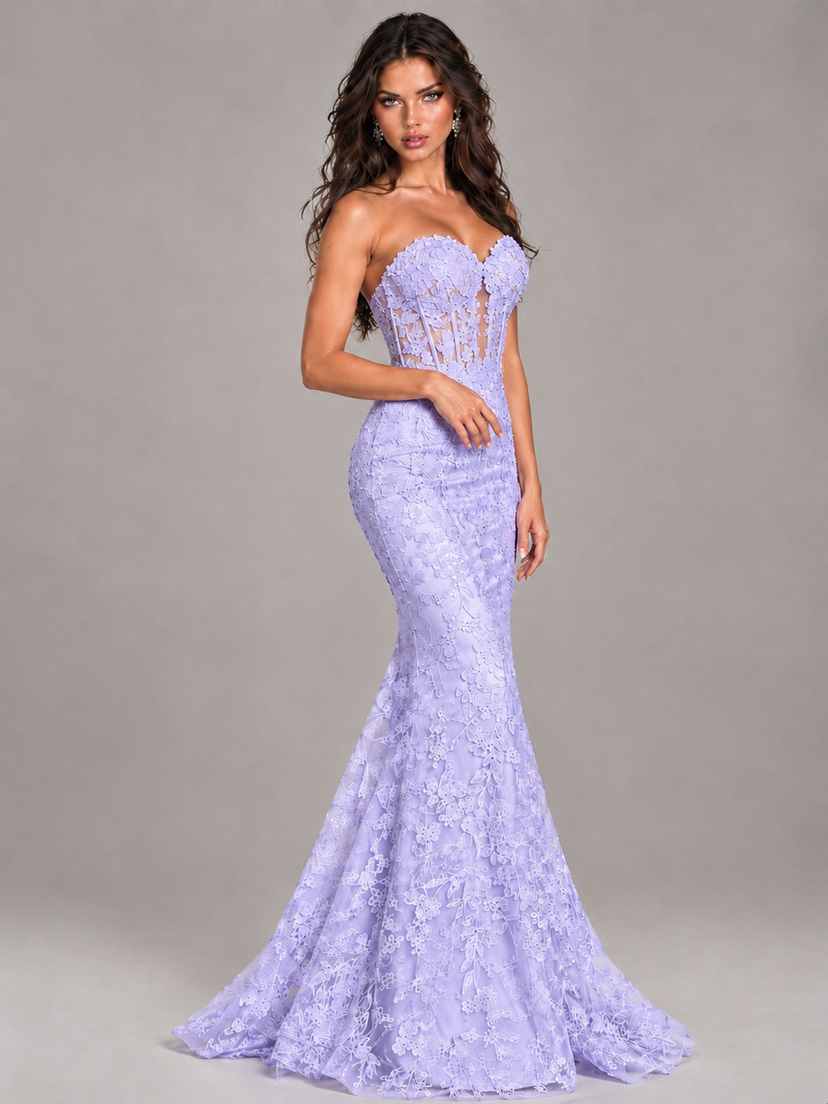 Strapless Corset Mermaid Prom Dress Lace Appliqué Formal Gown