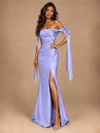 Off The Shuolder Satin Prom Dress Slit Mermaid Formal Gowns