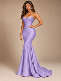 Red Strapless Satin Mermaid Prom Dress with Corset Bodice