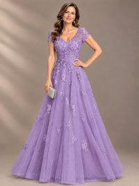 Lace Appliques A-line Mother of The Bride Dresses with Short Sleeves
