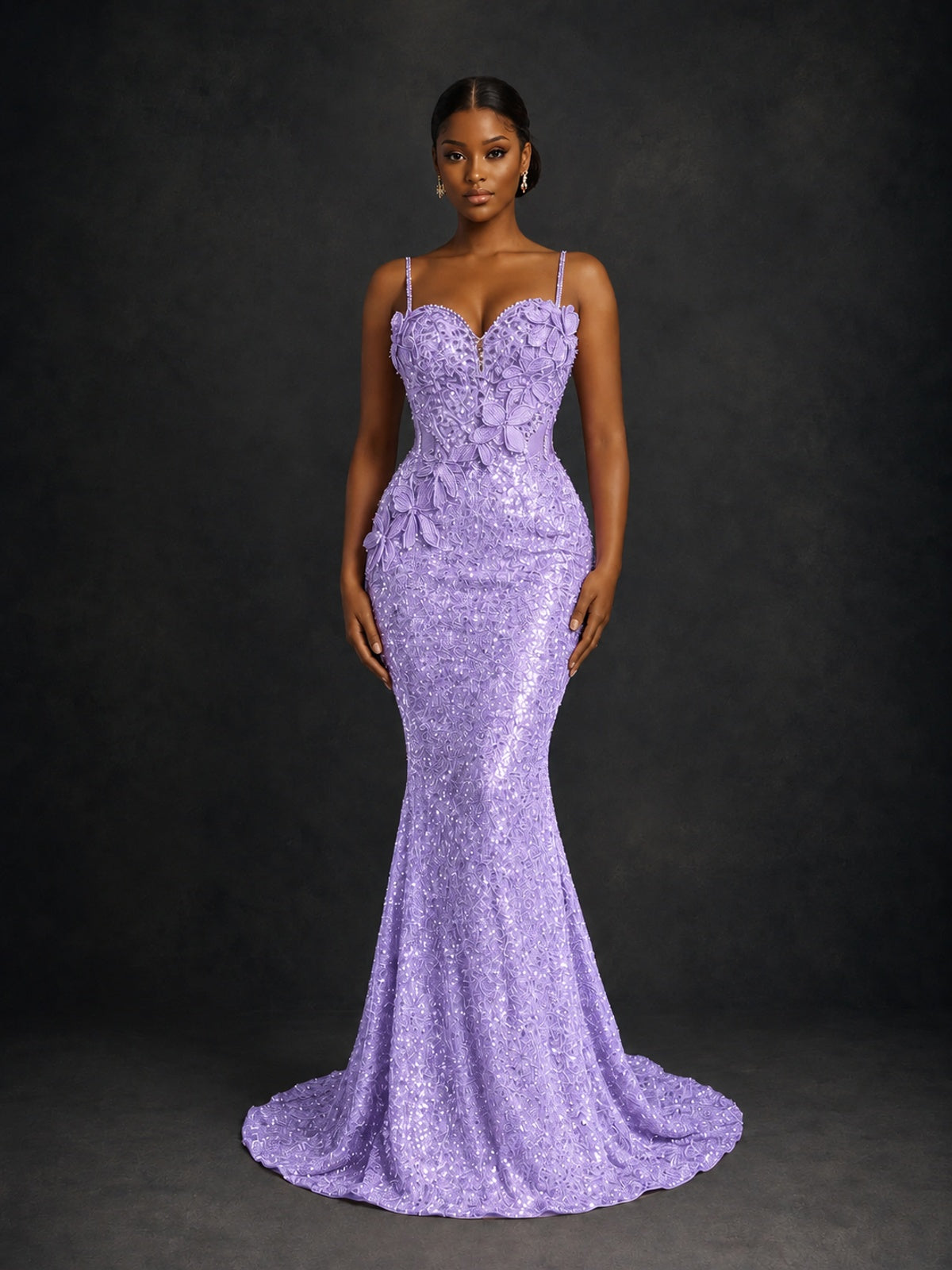 Sequin Mermaid Prom Dress with Floral Applique