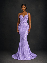 Sequin Mermaid Prom Dress with Floral Applique