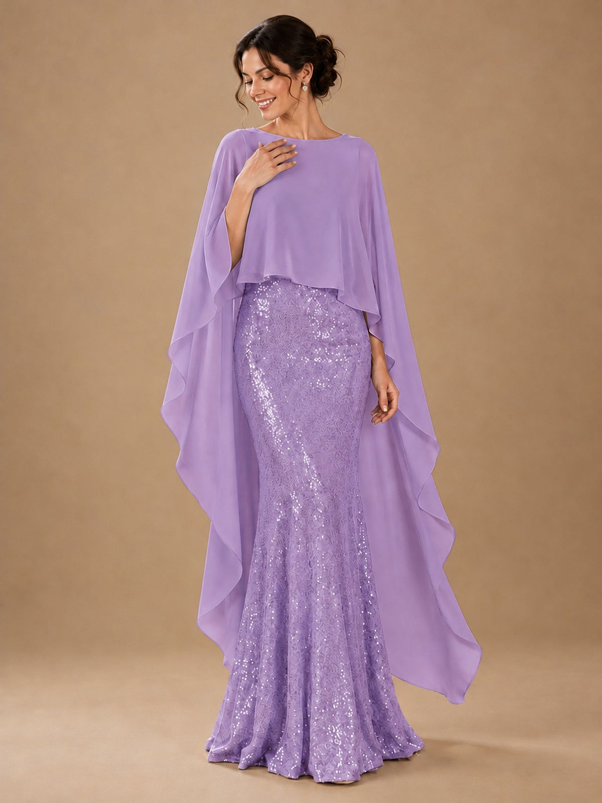 Sequin 2 Pieces Mother of the Bride Dress with Cap Sleeves Chiffon Formal Gowns