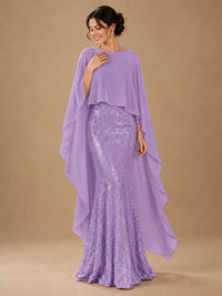 Sequin 2 Pieces Mother of the Bride Dress with Cap Sleeves Chiffon Formal Gowns