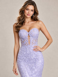 Strapless Corset Mermaid Prom Dress with Floral Lace Appliqué