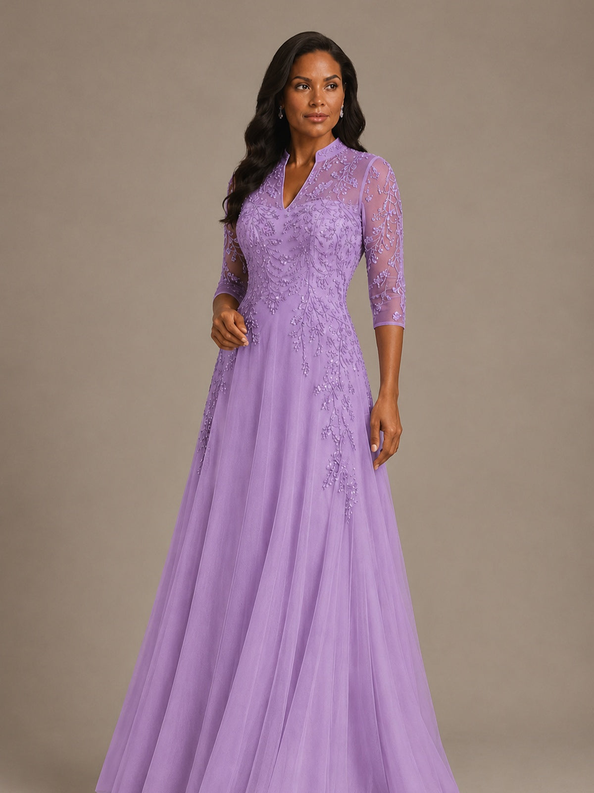 Embellished Appliques Mother of the Bride Dress with 3/4 Sleeves