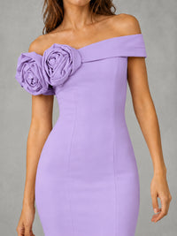 Blush Pink Off Shoulder Mermaid Bridesmaid Dress with Floral Rosette