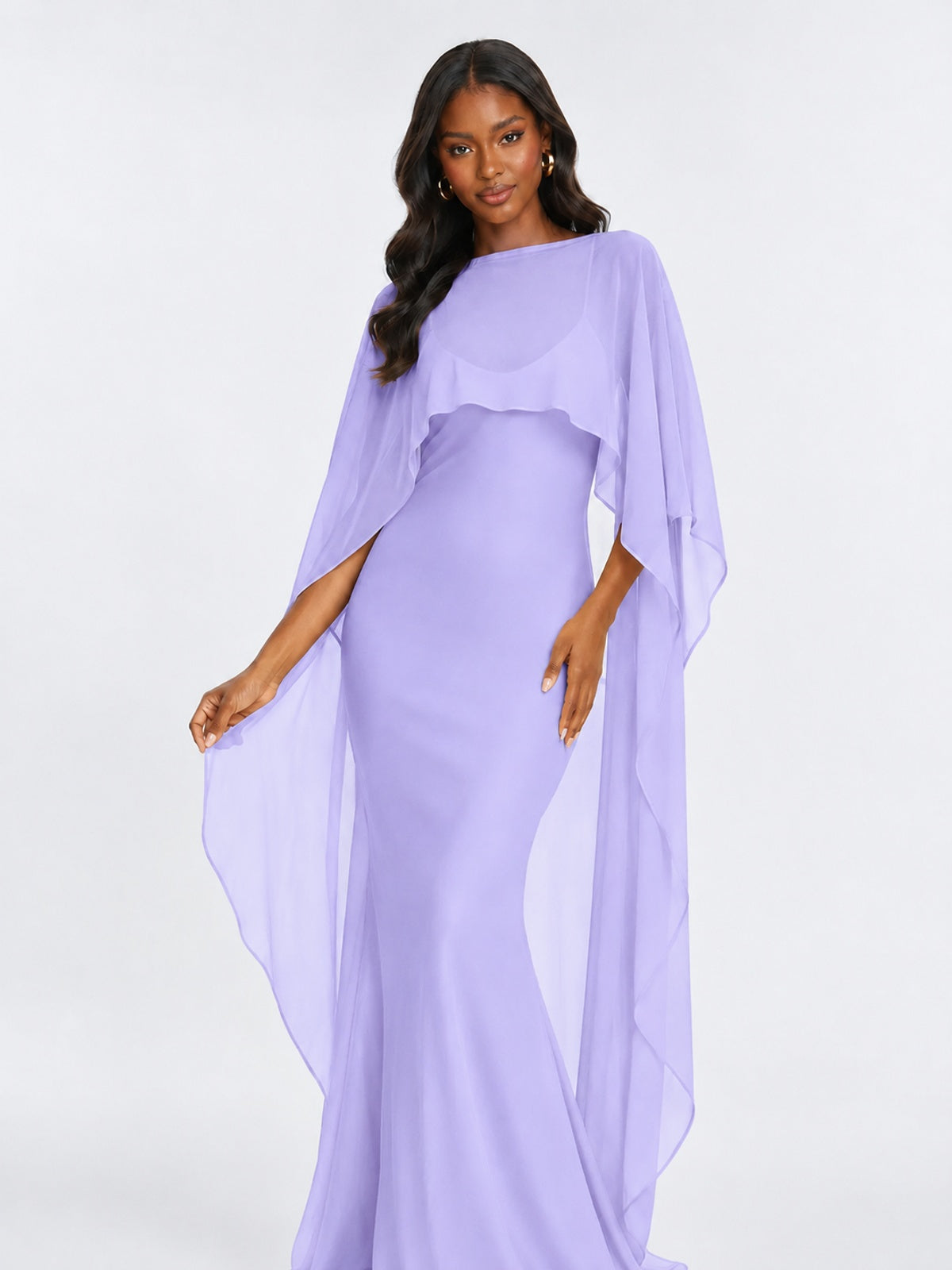 Satin Cape Prom Dresses Meramid Maxi Dress