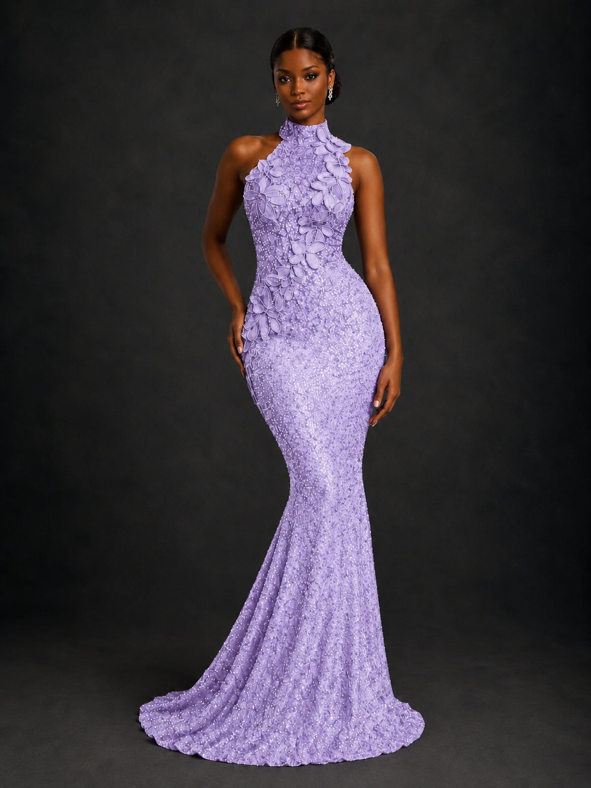 Sparkly Sequin High Neck Mermaid Prom Dress