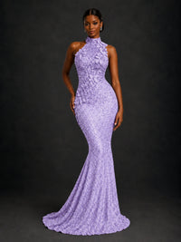 Sparkly Sequin High Neck Mermaid Prom Dress