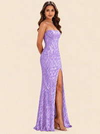Sequin Lace Appliques Mermaid Prom Dress Spaghetti Strap Formal Gowns with Slit