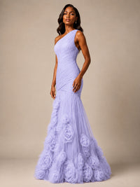 Blush Pink One Shoulder 3D Floral Mermaid Prom Dress