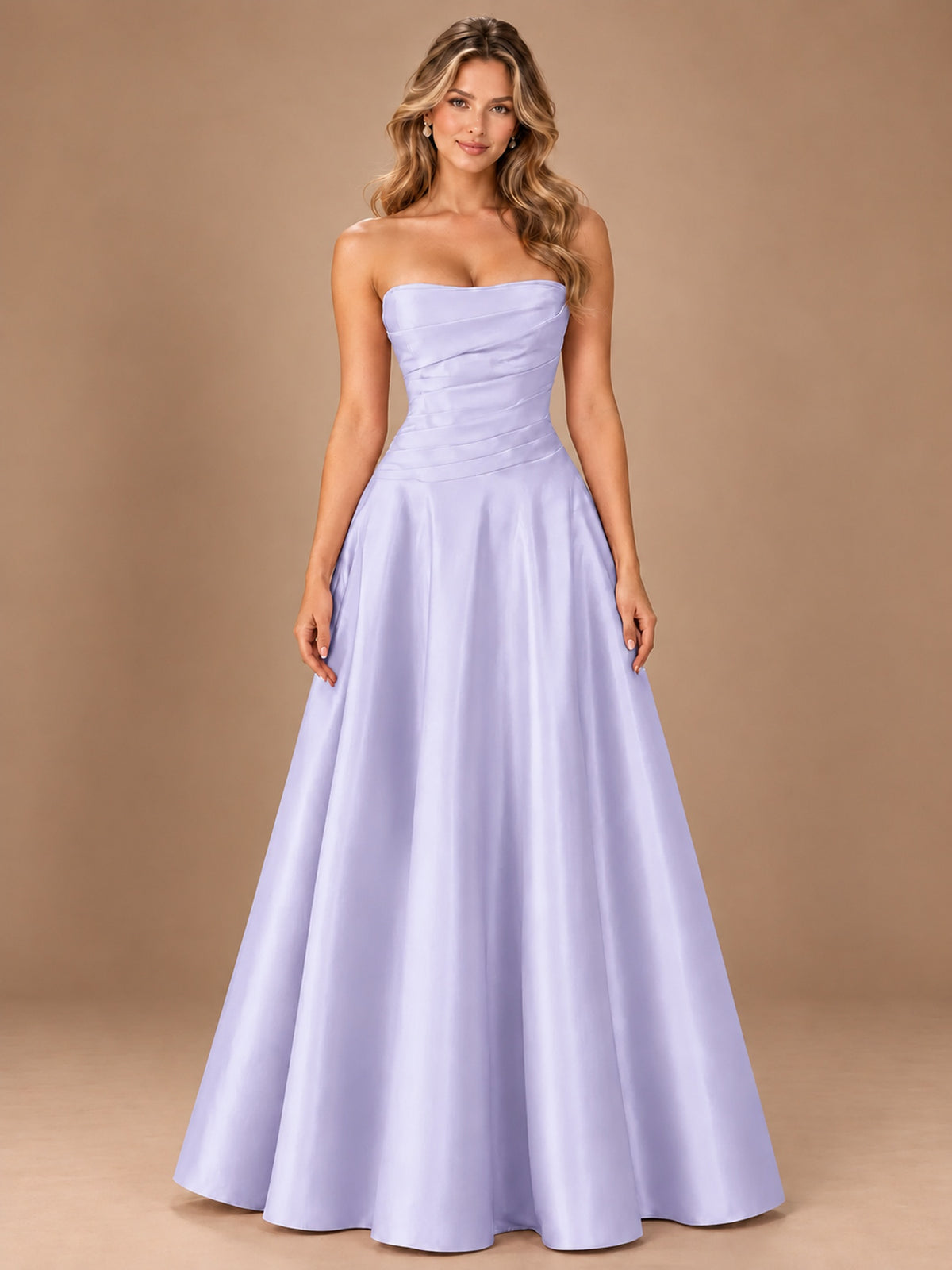 Blush Pink Strapless Satin A-Line Prom Dress with Ruched Bodice