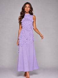 3D Floral Applique High Neck Prom Maxi Dress