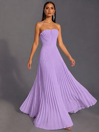 Strapless A-line Long Pleated Satin Prom Dress
