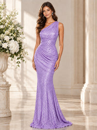 Sequin Mermaid One Shoulder Prom Dress Long formal Gown