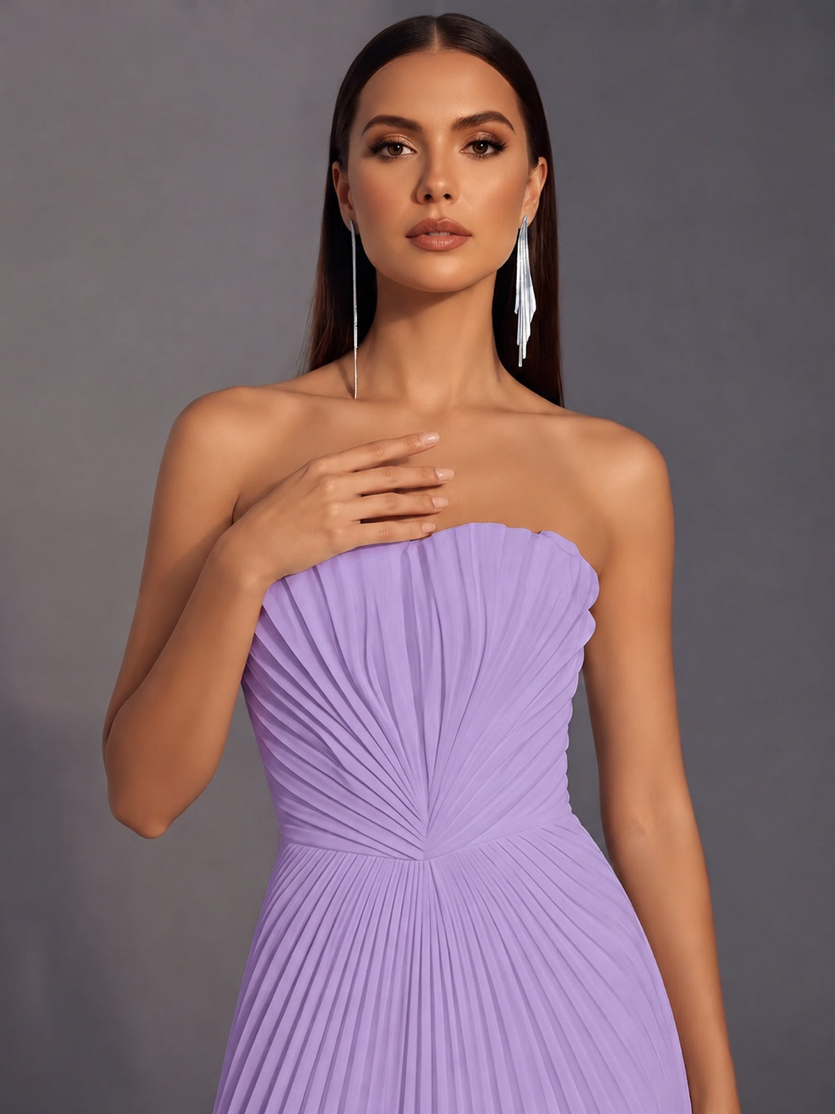 Strapless A-line Long Pleated Satin Prom Dress