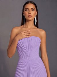 Strapless A-line Long Pleated Satin Prom Dress