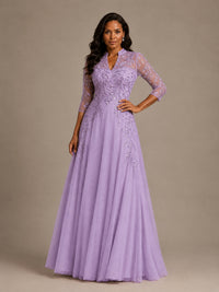Embellished Appliques Mother of the Bride Dress with 3/4 Sleeves