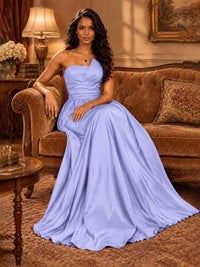 Draped Satin Prom Dress Strapless A-line Formal Dress Floor Length