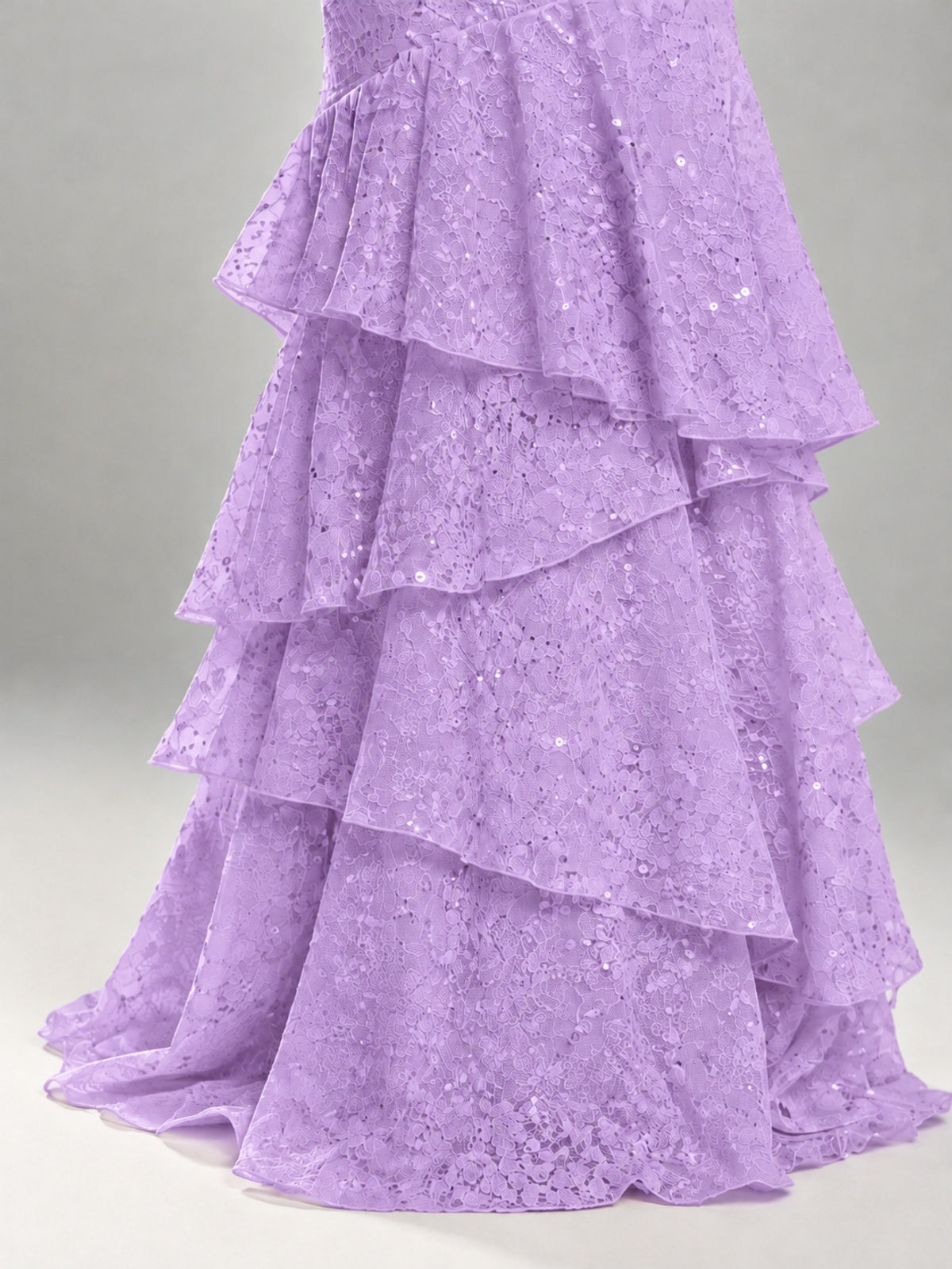 Halter Tiered Mermaid Prom Dress with Sparkly Lace